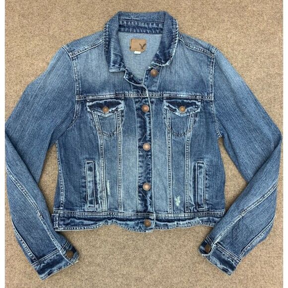 American Eagle Outfitters Jackets & Blazers - Vintage American Eagle Jacket Womens L Denim Trucker Type III Distressed Y2K